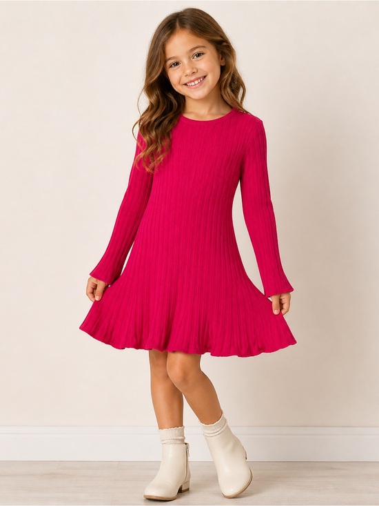 Milly Other - Milly Minis Kid's Girl's Pink vibrant Ribbed Crewneck Fit & Flare Dress Size 7/8